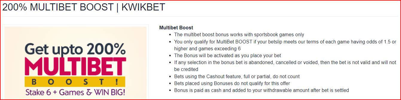 Kwikbet 200% Multi-bet bonus