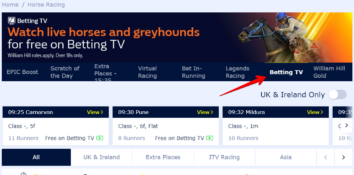 Betting TV and 'Watch' Icon on William Hill