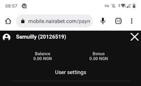 Account menu in Nairabet App