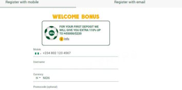 Registration form for a new user on Wazobet