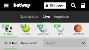 Betway Sportwetten App Live-Bereich