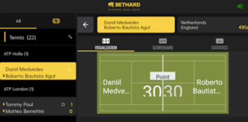 Bethard Live tennis match page & online betting stats