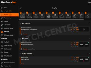 In-Play live betting has its own section of the website