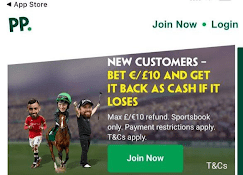 Mobile betting offers: Paddy Power App starting page