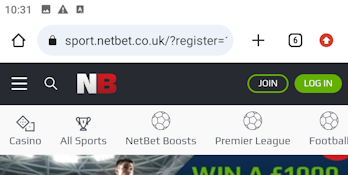 NetBet mobile sport betting section