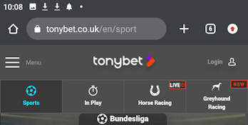 TonyBet's mobile site home page