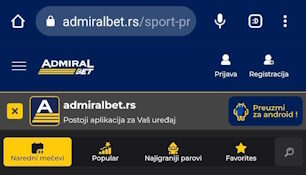 AdmiralBet internet-stranica sa dugmetom za preuzimanje Android verzije APK