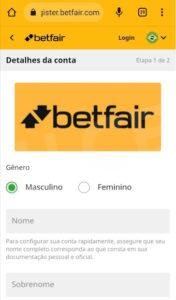 O processo de cadastro no app Betfair é similar ao realizado no site oficial da casa de apostas.