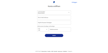 Anmeldung eines neuen Kunden bei PayPal DE