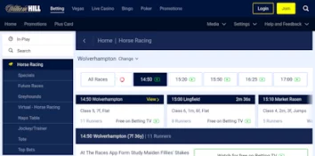 William Hill Bets for a horse race