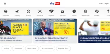 Sky Bet Mobile app's main page