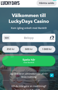 Hemsidan för Lucky Days plattformen