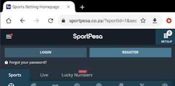 SportPesa South Africa mobile version