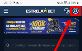 A tela principal da versão mobile da Estrela Bet.
