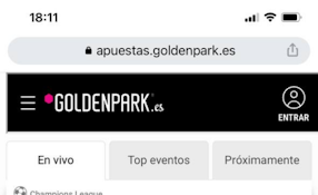 Versión móvil GoldenPark: pantalla de inicio apuestas deportivas