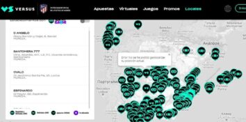 Versión de escritorio del sitio web Versus: localización de locales físicos en el mapa de España