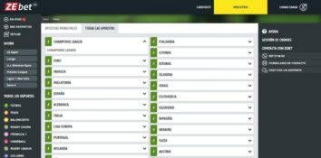 Selección de torneos de fútbol en la oferta de pronósticos de Zebet