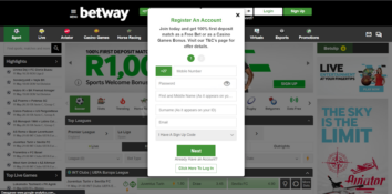 First stage of registration process at Betway