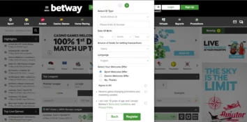 Second stage of registration process at Betway