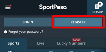 «Register» button on SportPesa mobile website