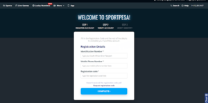 Registration code form at SportPesa