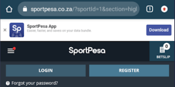 SportPesa mobile site start page