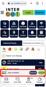 Interbet Android app apk download button