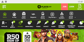 PlayaBets mobile app home page