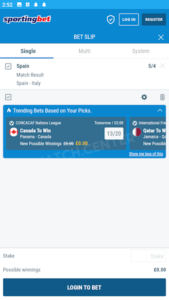Sportingbet's app mobile betting slip