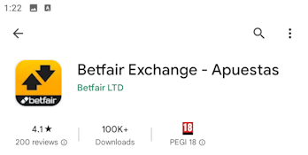 Página de la app de Betfair Exchange
