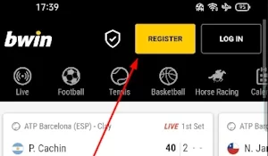 Register button in the mobile app