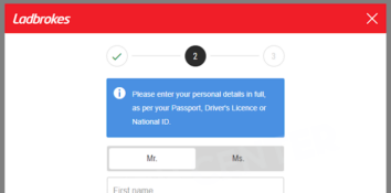 The second window of the registration process at Ladbrokes.