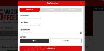 Sign up form at Virgin Bet