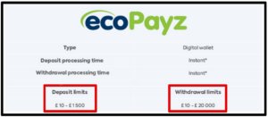 Details of deposits with ecoPayz.