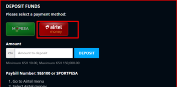 Select Airtel Money as your deposit method.