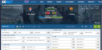 1xBet betting markets for La Liga match