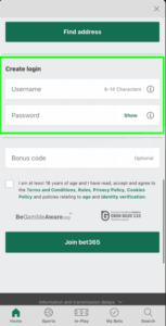 Seventh step of the Bet365 registration process.