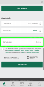 Eighth step of the Bet365 registration process.
