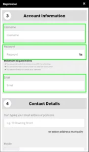 Third window of the sign-up form