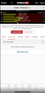Spreadex Mobile Bet Builder Tab on the screen