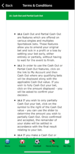 T&Cs section about the Cash Out and Partial Cash Out
