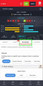 The Bet Builder feature of the Ladbrokes mobile app