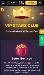 The BitStarz VIP club page