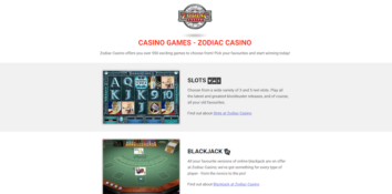 Section des jeux Zodiac Casino