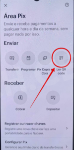 A opção “Ler QR Code” no app