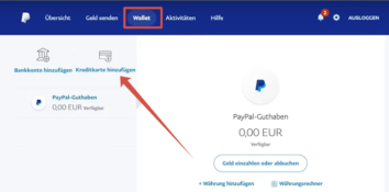 Wallet-Bereich bei PayPal
