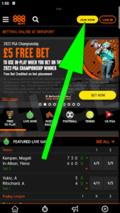 Sign up button in the 888sport betting app