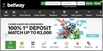 Sport section on the Betway soccer betting website