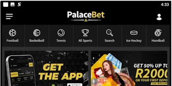 Home screen of the PalaceBet App