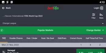 Popular markets in Bet9ja app